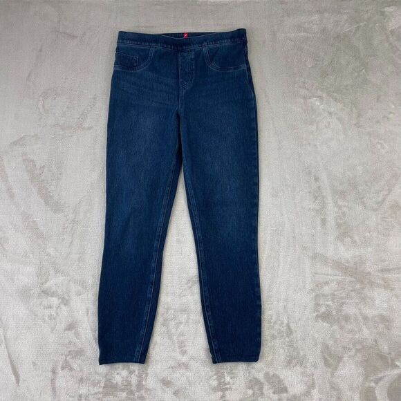 SPANX JEAN IS‎ ANKLE LEGGINGS Women Medium Blue Slim Faux Front Pockets - Picture 1 of 13